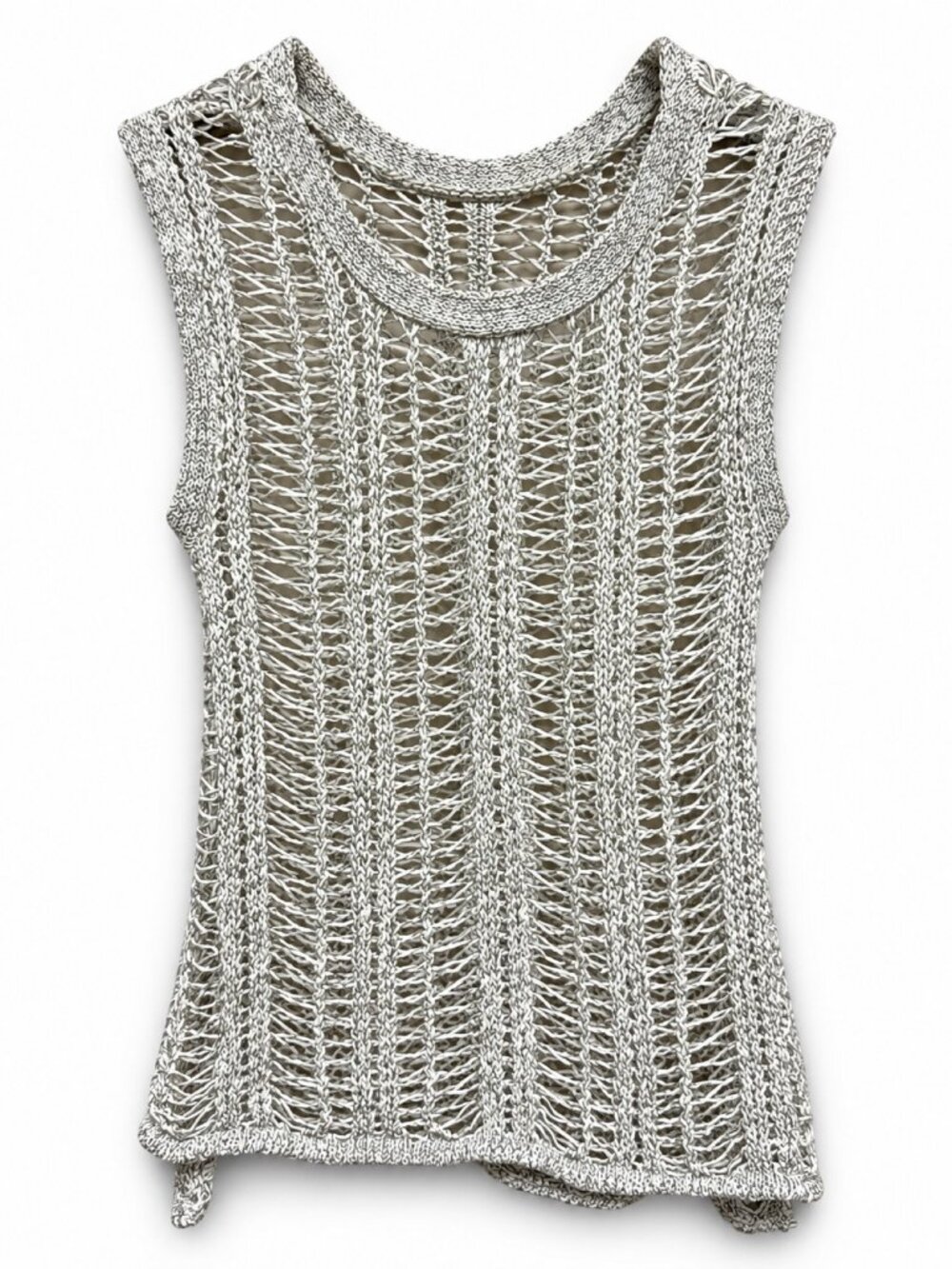 Gray Open Knit Crochet Tank Top Sleeveless